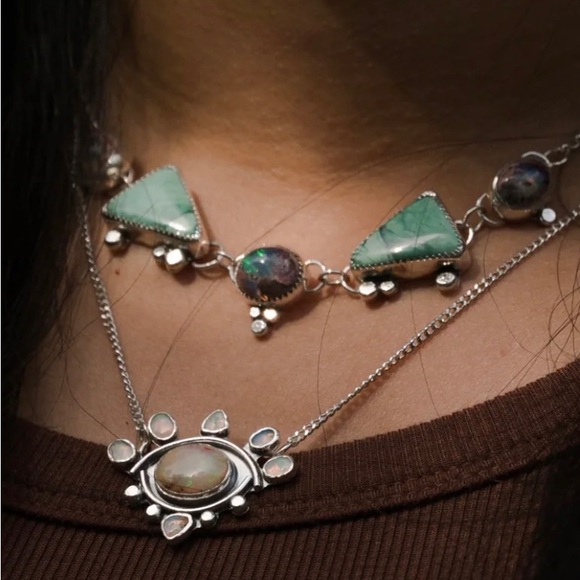 Sterling Silver Opal Eye Pendant Necklace 18 in - Picture 3 of 4